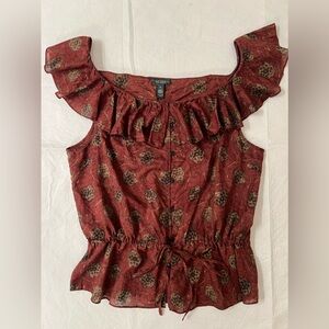 NWOT Ralph Lauren Semi-Sheer Light-Weight Cotton Gauze Top XL Ruffle Neck